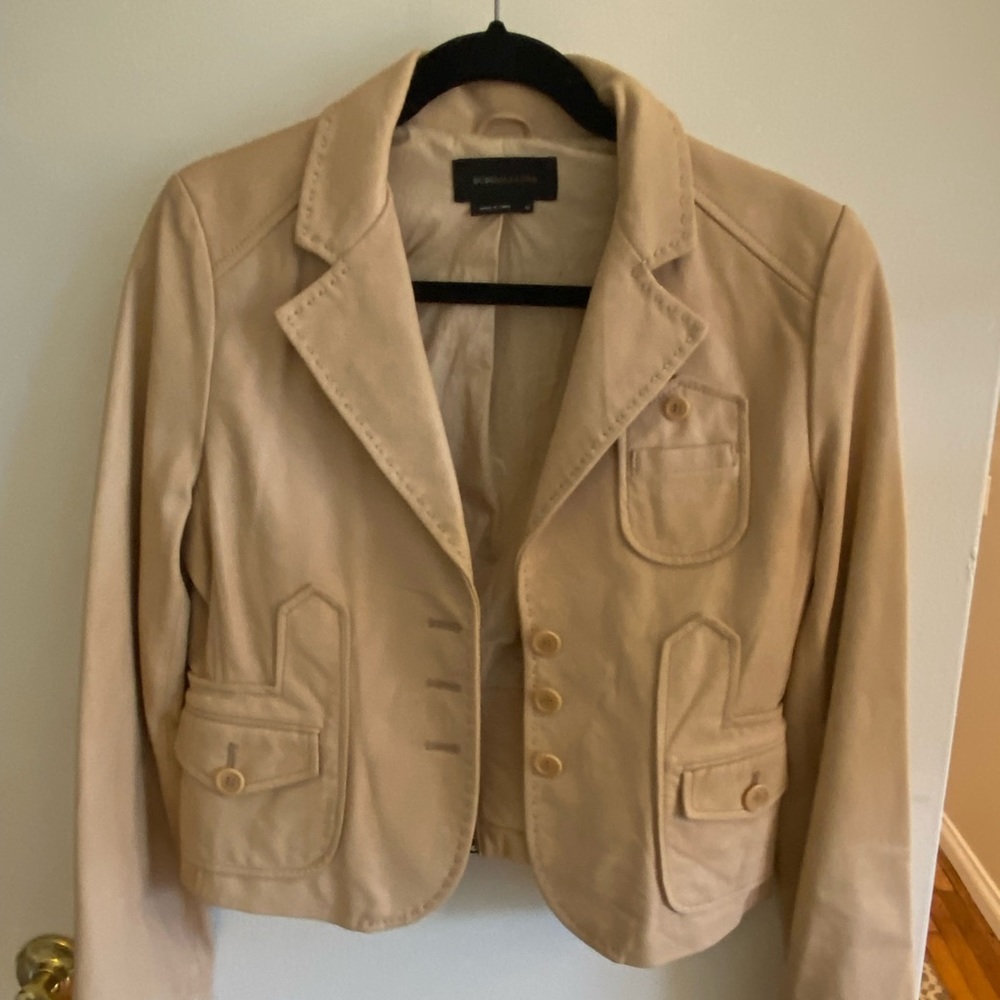 BCBGMaxAzria Beige Tan Soft Leather Spring Moto Blazer Jacket M